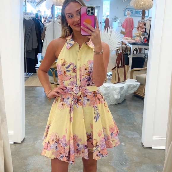 HEMANT & NANDITA Yellow Floral Mini Dress